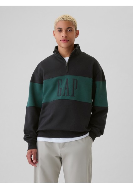 Erkek Siyah Vintage Soft Gap Logo Oversized Pullover Sweatshirt