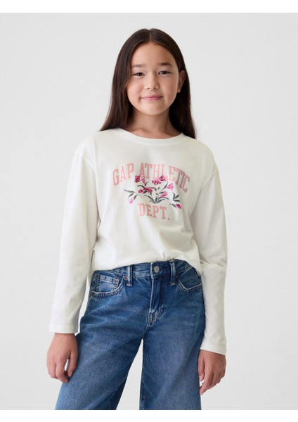 Kız Çocuk Kırık Beyaz Gap Logo Relaxed T-Shirt