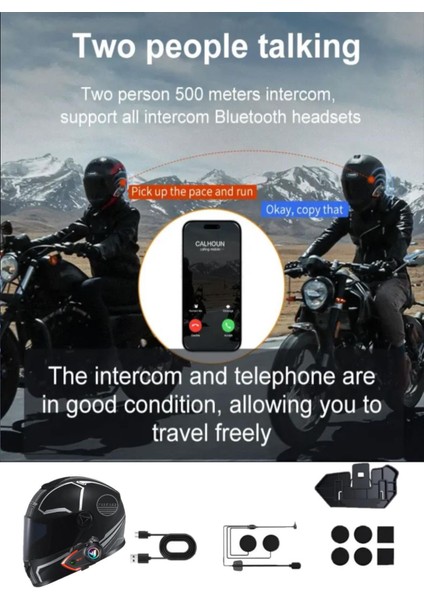 2x Kask Intercom Kulaklık Y80 2x Su Geçirmez 500 mt Bluetooth Motosiklet Intercom Kulaklık