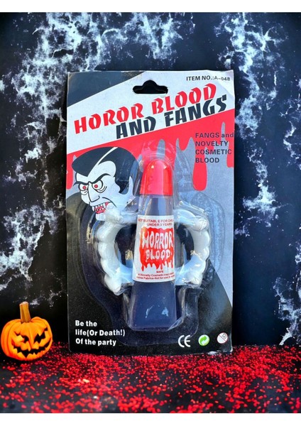 Tekno Trust Halloween Şaka Sahte Kan Boyası & Plastik Takma Diş Seti Cadılar Bayramı Vampir Aksesuar