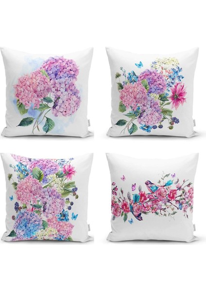 Ortanca Çiçeği Motifli Modern 4'lü Kombin Yastık Kırlent Kılıfı