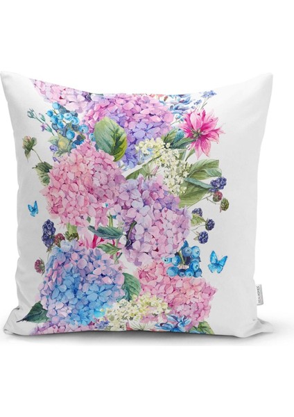 Ortanca Çiçeği Motifli Modern 4'lü Kombin Yastık Kırlent Kılıfı modelleri