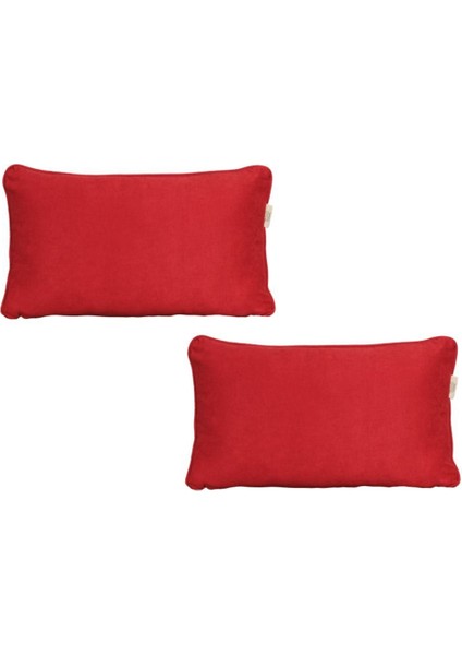 2'li Kadife Dokulu Fitilli Dikdörtgen Kırlent Kılıfı Kırmızı