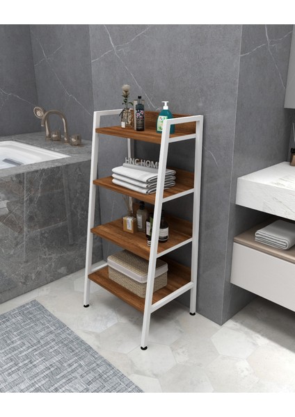 Metal Ahşap Dekoratif Açık Banyo Rafı Konik Banyo Rafı 4 Raflı Beyaz Çok Amaçlı Raf Organizer modelleri