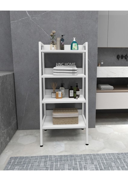 Metal Ahşap Dekoratif Açık Banyo Rafı Konik Banyo Rafı 4 Raflı Beyaz Çok Amaçlı Raf Organizer fiyatları