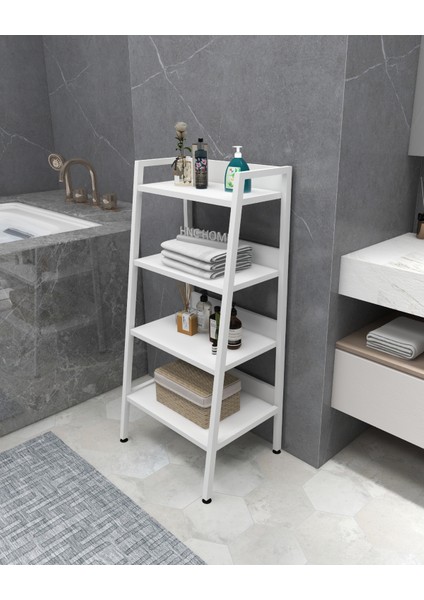 Metal Ahşap Dekoratif Açık Banyo Rafı Konik Banyo Rafı 4 Raflı Beyaz Çok Amaçlı Raf Organizer modelleri