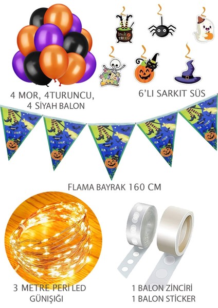 Tekno Trust Cadılar Bayramı Halloween Partisi Flama Yazı LED Işık Balon Zinciri Dekoratif 6 Parça Süsleme Seti fiyatları
