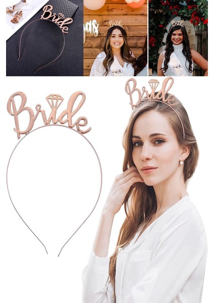 1 Adet Rose Gold Parlak Bride To Be Taç, Bekarlığa Veda Metal Nedime Taçı