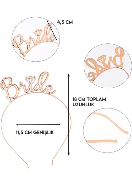 1 Adet Rose Gold Parlak Bride To Be Taç, Bekarlığa Veda Metal Nedime Taçı fiyatları