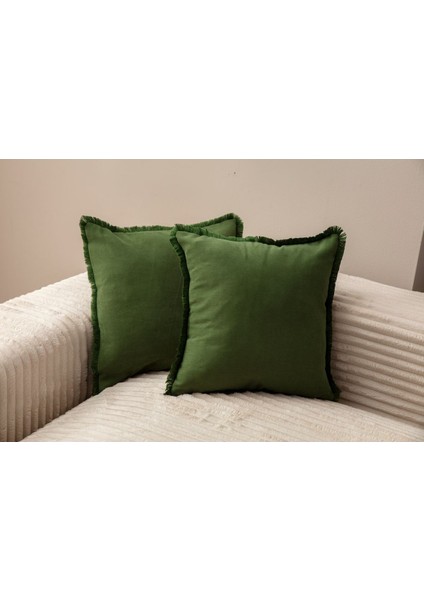 Yeşil Rengi Saçaklı Tek Renk 43x43 Kırlent Kılıfı fiyatları