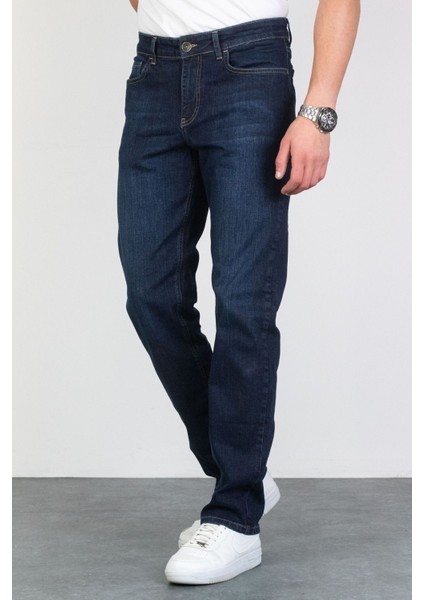 Hlt Jeans Erkek Mavi Regular Fit Boru Paça Esnek Likralı Denim Jeans Kot Pantolon HLTHE001978