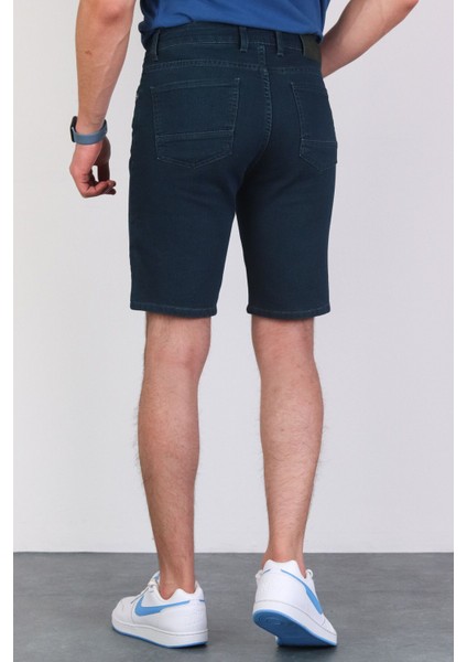 Erkek Taşlamalı Rahat Kesim Dark Green Jean Şort