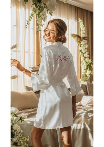 Bride Sabahlık Gül Kurusu Nakışlı Gelin Sabahlığı