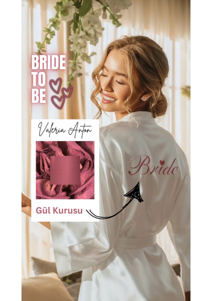 Bride Sabahlık Gül Kurusu Nakışlı Gelin Sabahlığı