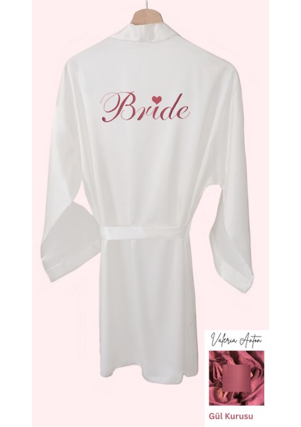 Bride Sabahlık Gül Kurusu Nakışlı Gelin Sabahlığı