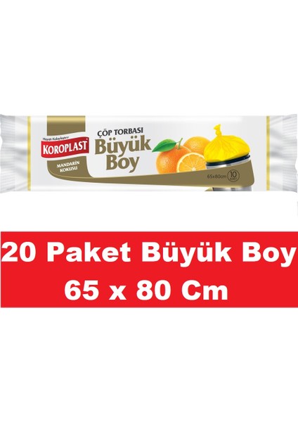 Çöp Torbası Mandarin Kokulu Büyük Boy 10'lu 65 x 80 cm x 20 Paket