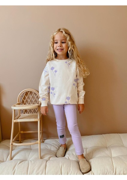 Sacro Kids Çiçek Desenli Taytlı-Sweatshirt Mevsimlik Kız Çocuk Takım