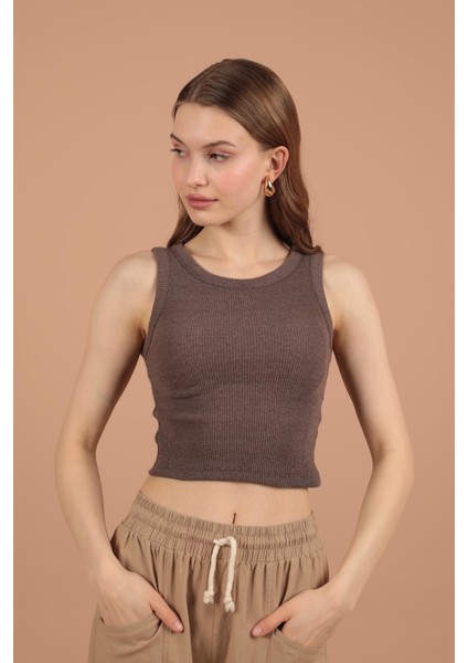 Kaşkorse Kumaş Halter Yaka Kadın Bluz Koyu Kahve fiyatları