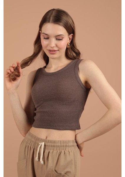 Kaşkorse Kumaş Halter Yaka Kadın Bluz Koyu Kahve modelleri