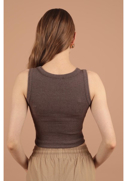 Kaşkorse Kumaş Halter Yaka Kadın Bluz Koyu Kahve fırsatları