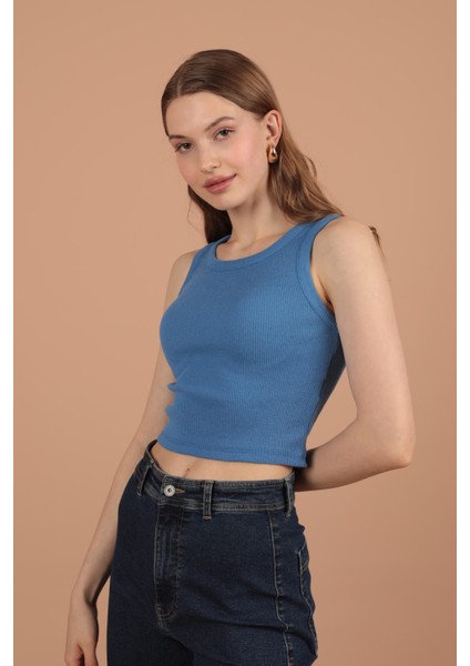 Kaşkorse Kumaş Halter Yaka Kadın Bluz Indigo modelleri