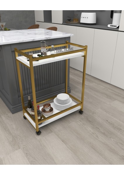 Gold Metal Servis Sehpası Servis Arabası Yan Sehpa Kenar Sehpa Tekerlekli Sunum Arabası Şaraplık fırsatları