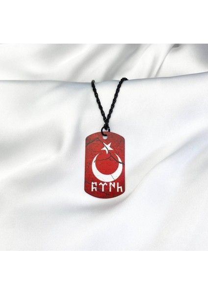 Göktürkçe Türk Kırmızı Ay Yıldız Künye Kolye Kolye