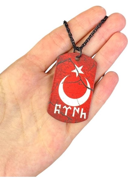Göktürkçe Türk Kırmızı Ay Yıldız Künye Kolye Kolye fiyatları