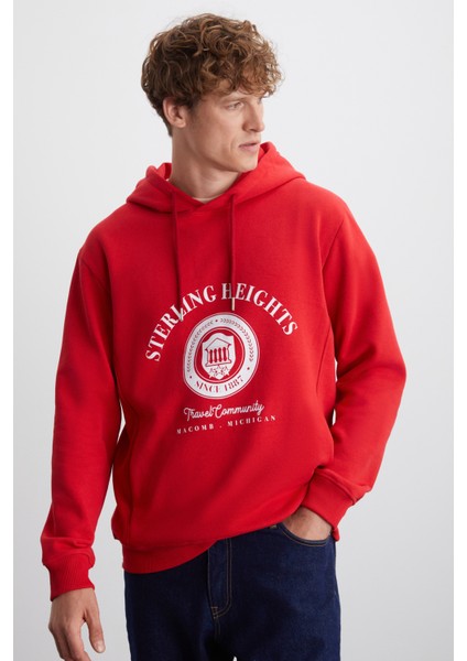 Tammy Erkek Yumuşacık Içi Polarlı Baskılı 3 Iplik Kapüşonlu Regular Kırmızı Sweatshirt