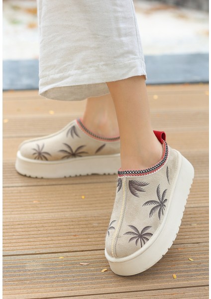 Palmiye Desenli Içi Kürklü Bot Süet Bej Topuk Boyu 4 cm fiyatları