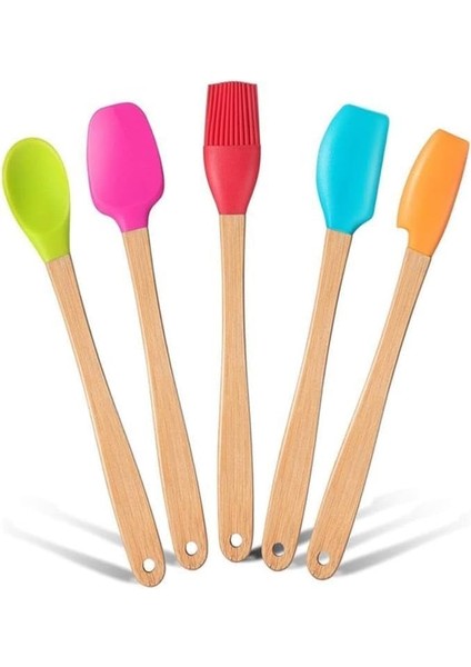 Indigo 5 Li Renkli Bambu Silikon Spatula Seti Uzun 26CM