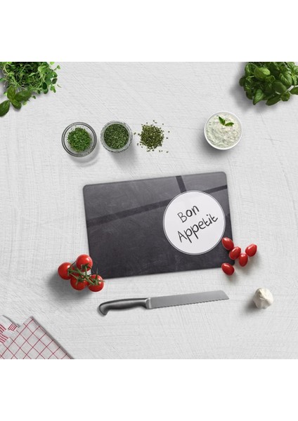 Kesme Tahtası - Cam Kesme Tablası | Bon Appetit | Karatahta Görünümlü (20CM x 30CM)