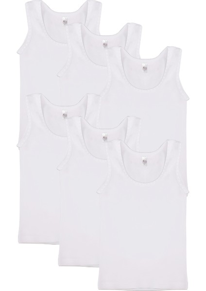 Kız Çocuk Kalp Motifli Geniş Askılı %100 Pamuk Beyaz Atlet 6'lı Paket