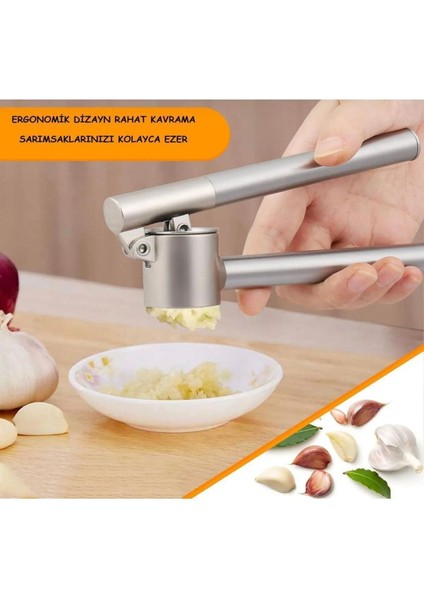 Haznelı Paslanmaz Sarımsak Ezici Yuvarlak Çelik Pres Hazneli Pratik Sarimsak Ezeceği Metal Paslanma modelleri