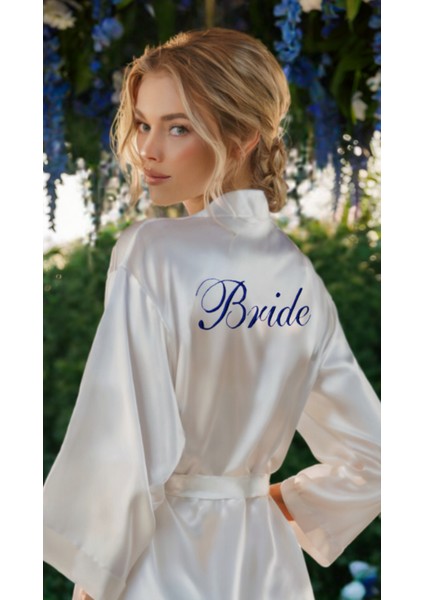 Bride Sabahlık Saten Nakışlı Beyaz Gelin Sabahlığı modelleri