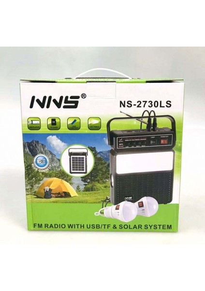 Bluetoothlu Şarjlı Radyo Güneş Enerjili 2 Ampullü Solar Set - Güneş Enerjili Solar Lamba NS-2730LS