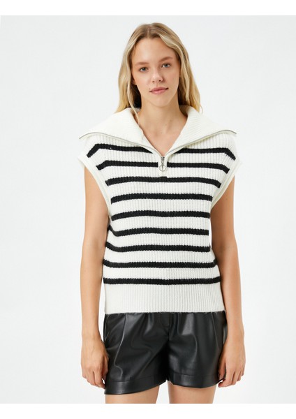 Süveter Yarım Fermuar Detaylı Dik Yaka Kolsuz modelleri