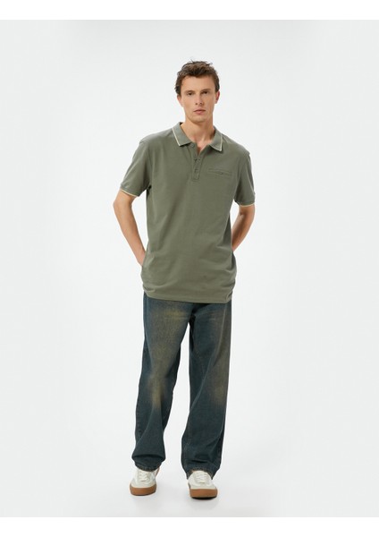 Polo Yaka Tişört Slim Fit Düğmeli Kısa Kollu Biyeli