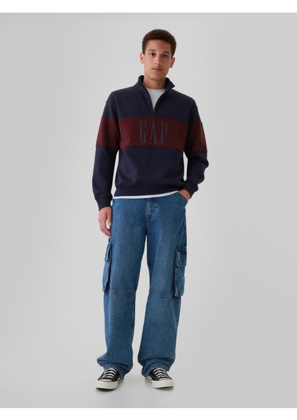 Erkek Lacivert Vintage Soft Gap Logo Oversized Pullover Sweatshirt