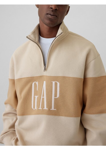 Erkek Bej Vintage Soft Gap Logo Oversized Pullover Sweatshirt