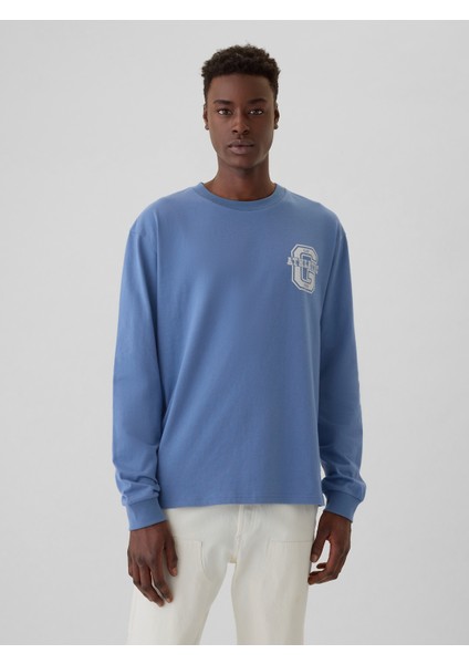 Erkek Mavi Gap Logo Grafikli T-Shirt