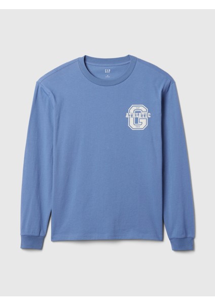 Erkek Mavi Gap Logo Grafikli T-Shirt