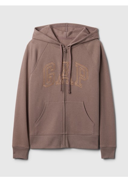 Kadın Kahverengi Gap Logo Fleece Fermuarlı Sweatshirt