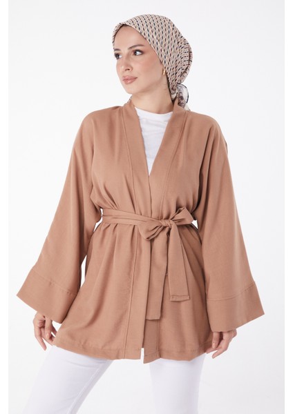 Düz Orta Kadın Taba Kuşaklı Kimono - 26129