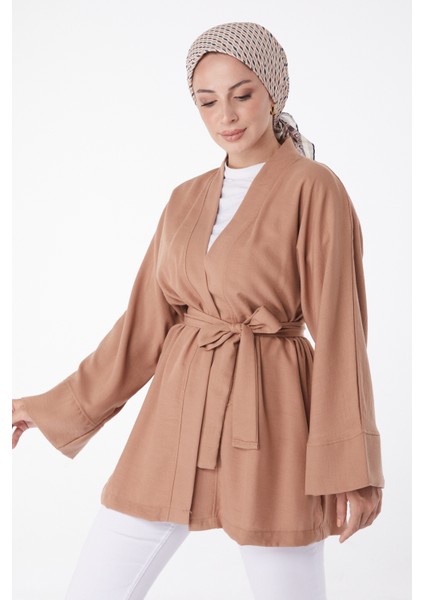 Düz Orta Kadın Taba Kuşaklı Kimono - 26129