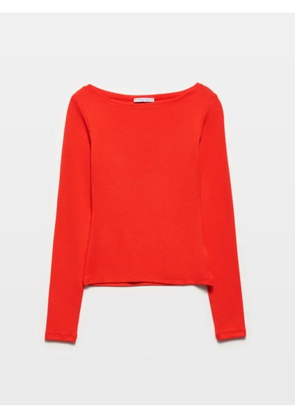 31332 Kayık Yaka Uzun Kollu Top-Siyah