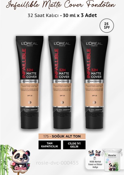 3 Adet Infaillible Matte Fondöten SPF25 Cool Undertone 175 ve Rosıe