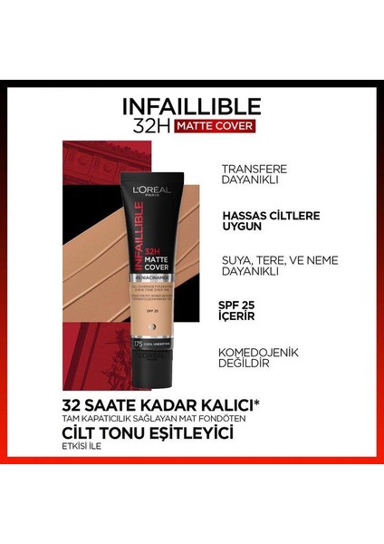 3 Adet Infaillible Matte Fondöten SPF25 Cool Undertone 175 ve Rosıe