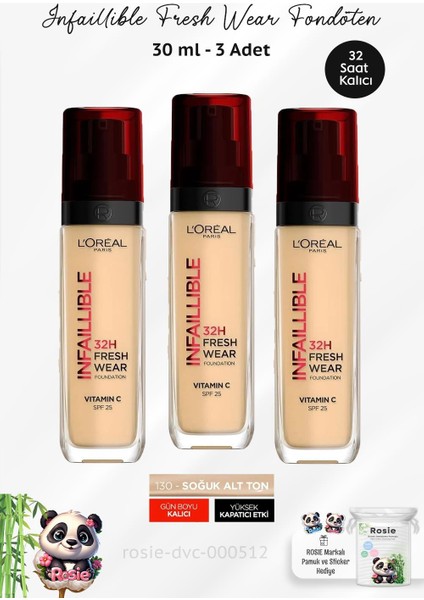 3 Adet Infaillible 32H Fresh Wear Fondöten 130 True Beige ve Rosıe