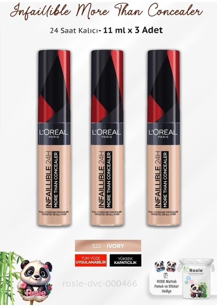 3 Adet İnfaillible 24h More Than Concealer 322 İvory Ve Rosie Pamuk